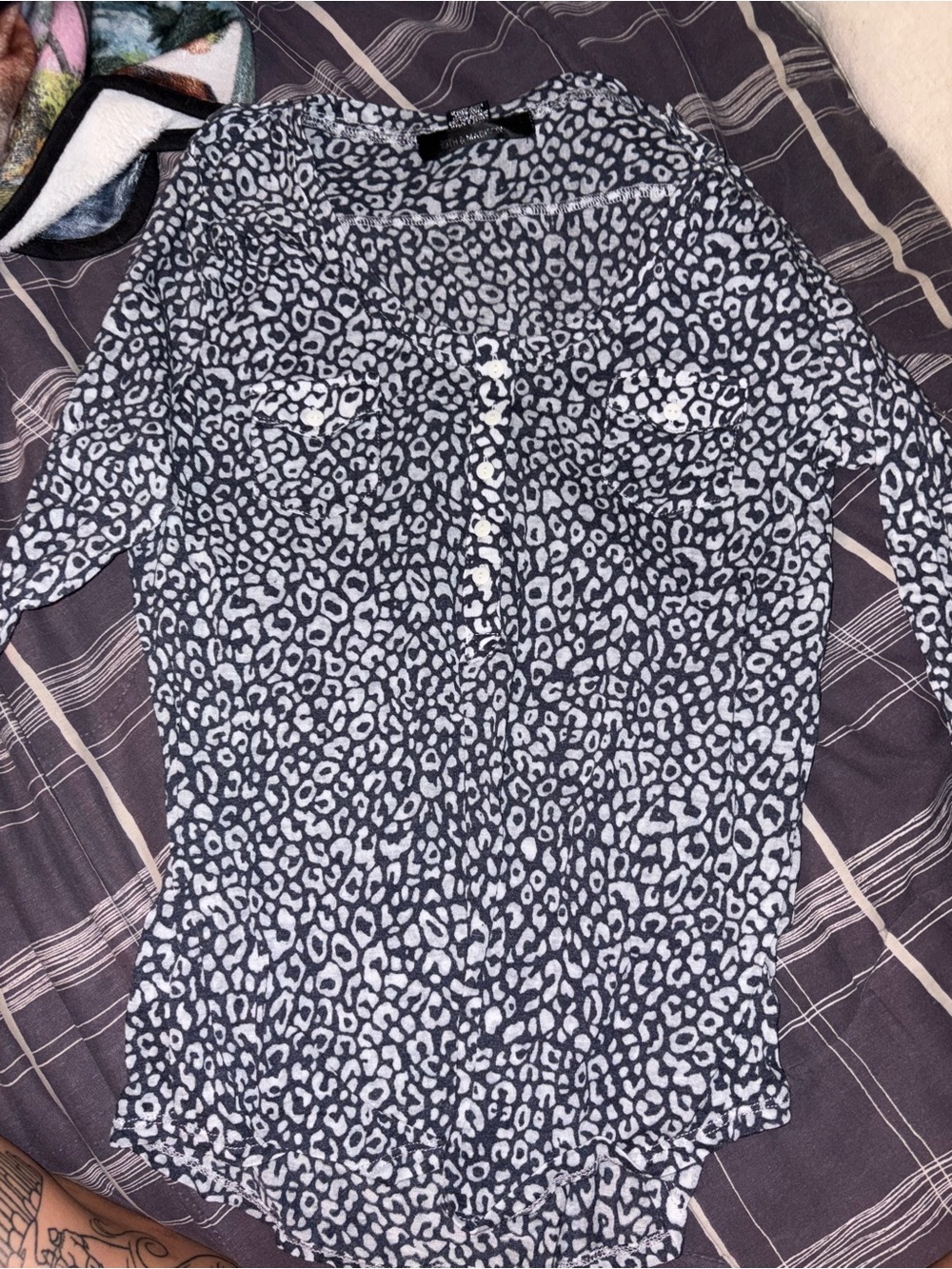 89th & Madison Black and White Leopard Print Button-Front Shirt